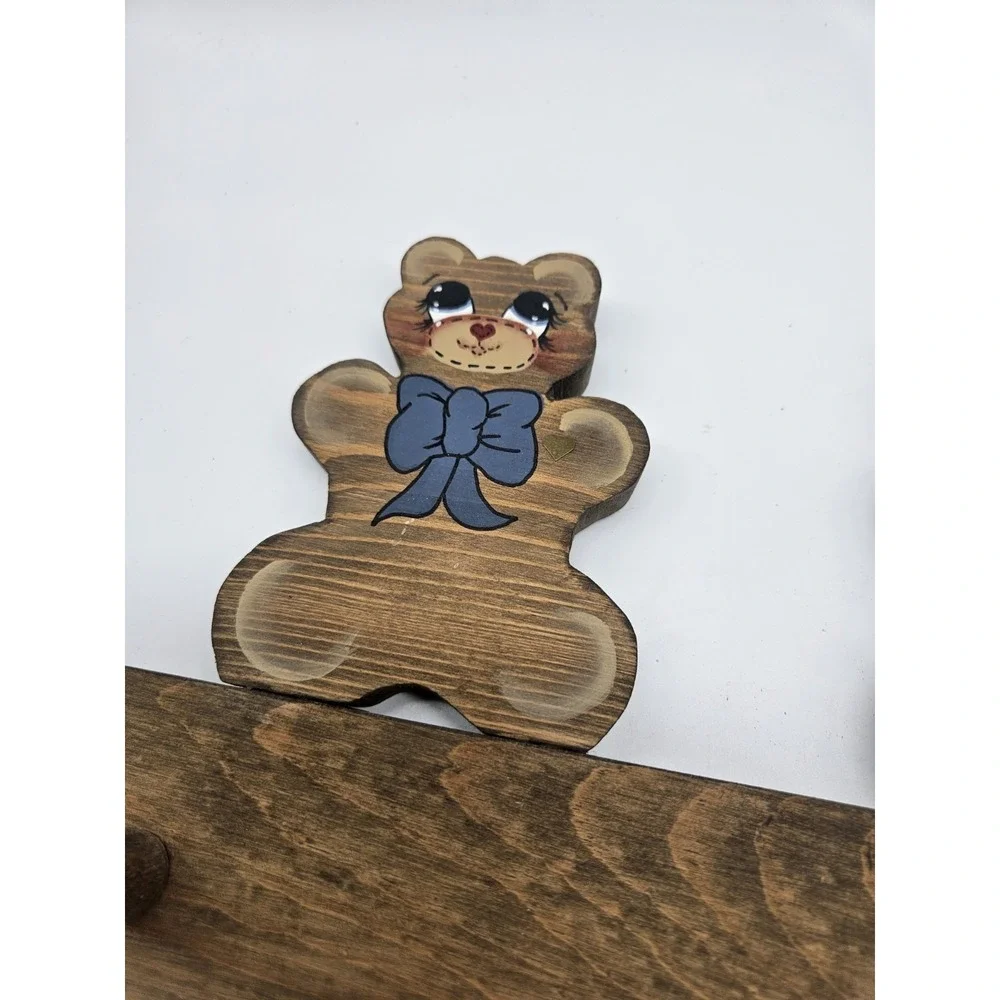 Vintage Wooden Cottagecore Handpainted Teddy Bear Wall Hook